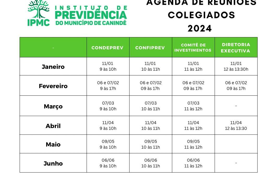 Agenda de Reuniões dos Colegiados do Instituto de Previdência do Município de Canindé – IPMC
